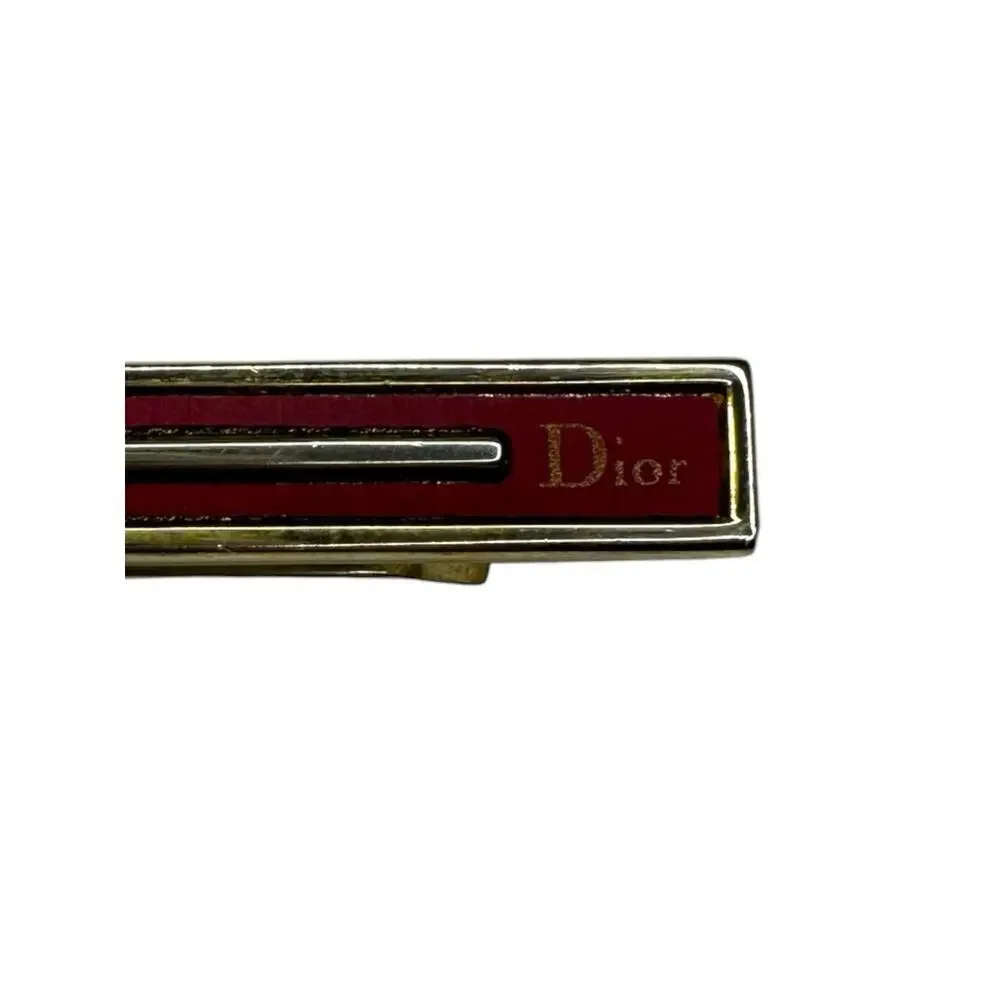 Christian Dior Vintage Gold Plated Red Enamel Slim Tie Bar Money Clip
